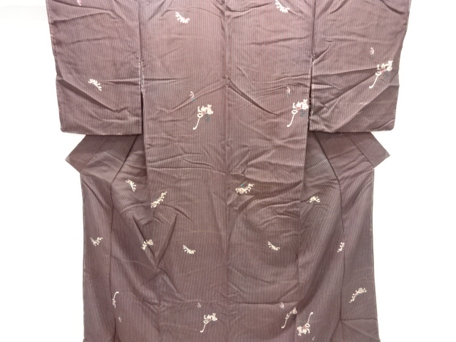 JAPANESE KIMONO / ANTIQUE KIMONO / TAISHO ROMAN STYLE / SILK / STRIPE & ABSTRACT FLOWERS